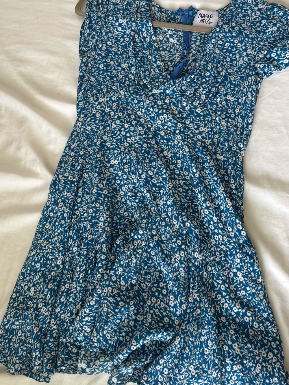 Princess Polly Teal Floral V-Neck Fit & Flare Dress